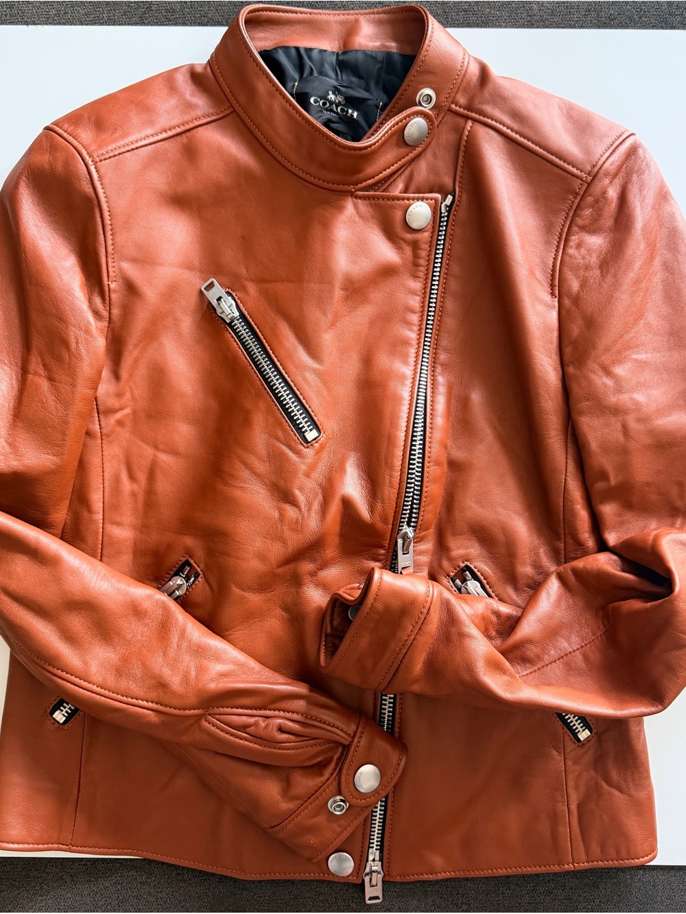 Coach Brown Lamb Leather Moto Jacket